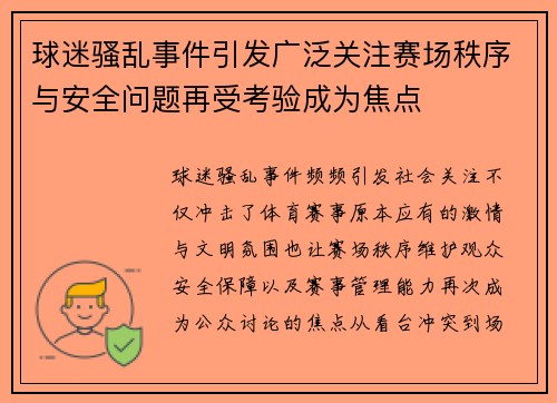 球迷骚乱事件引发广泛关注赛场秩序与安全问题再受考验成为焦点